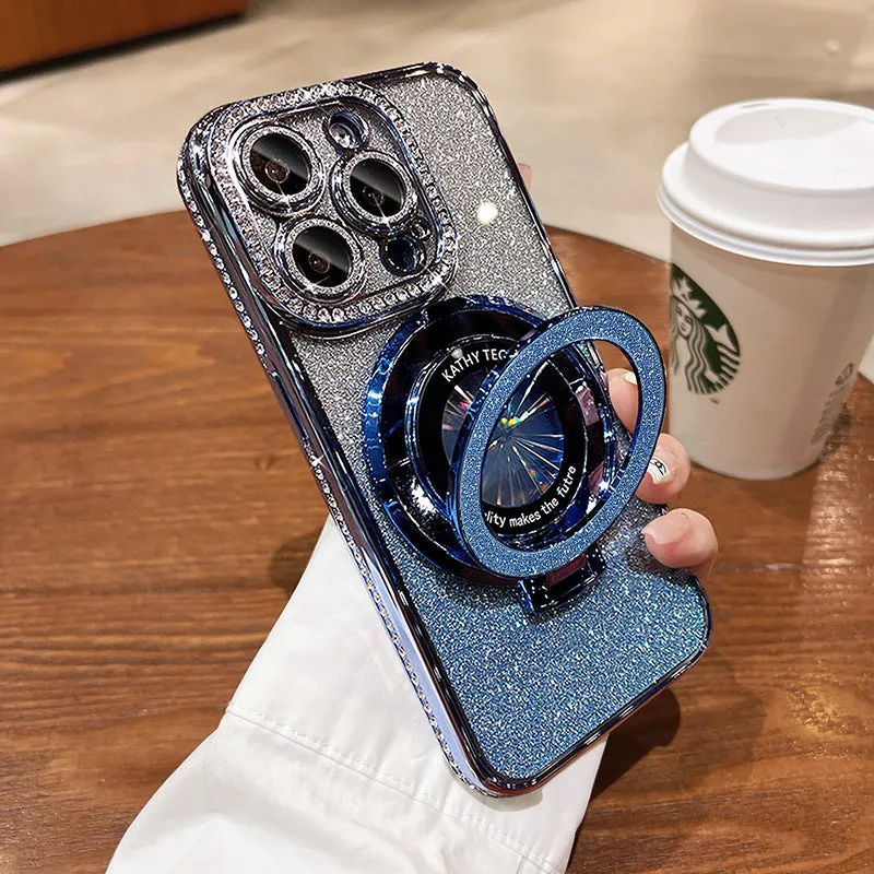 Electroplating gradient magnetic suction phone case for iPhone 15 16 with silicone shockproof bracket