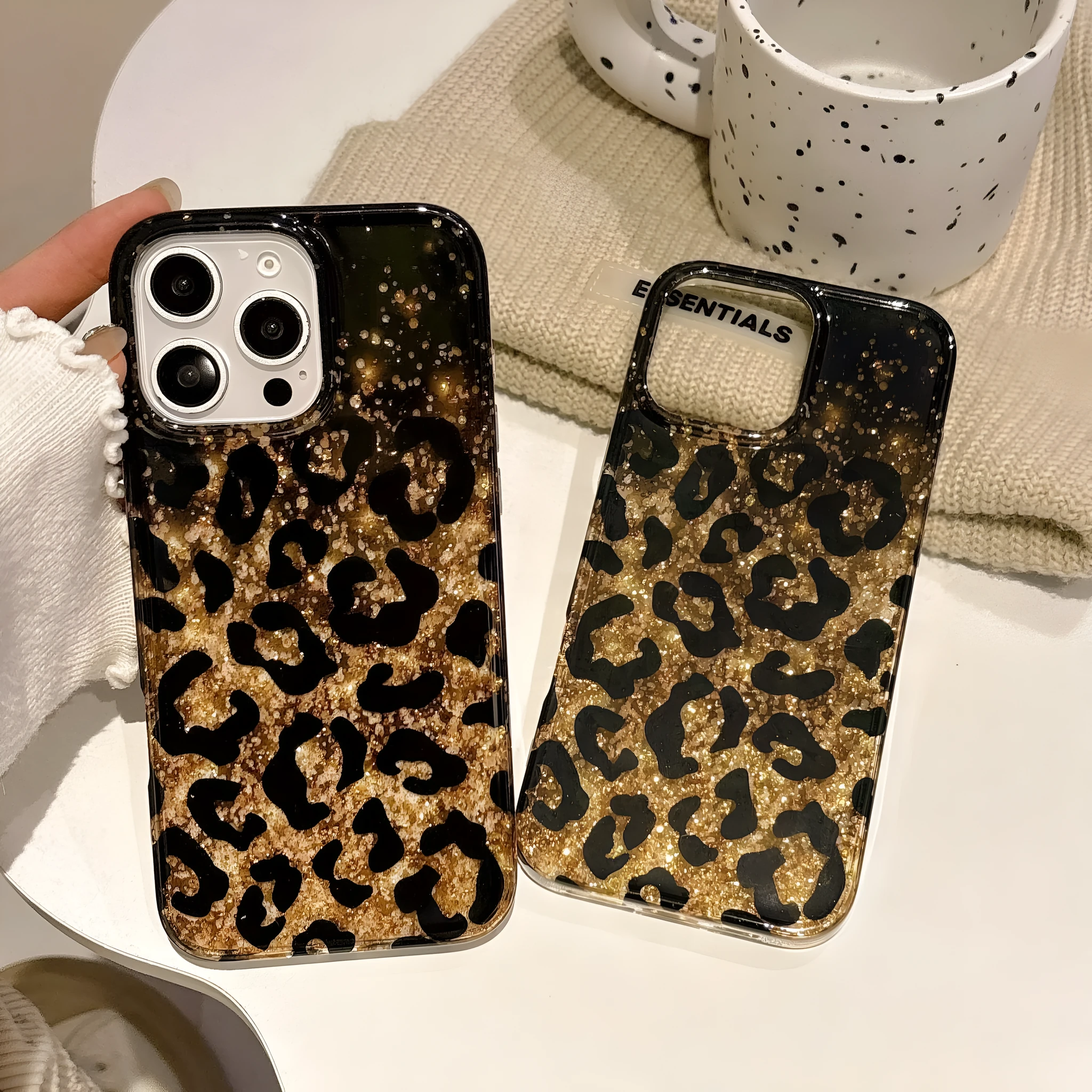 Black gold leopard print IMD phone case for iPhone with drop-resistant protection