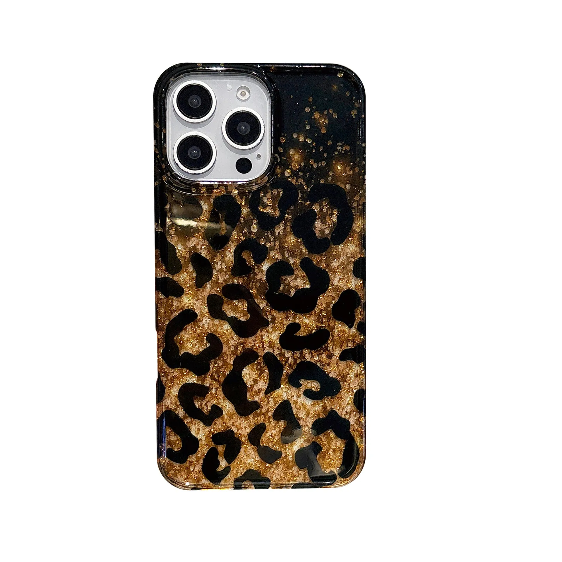 Black gold leopard print IMD phone case for iPhone with drop-resistant protection