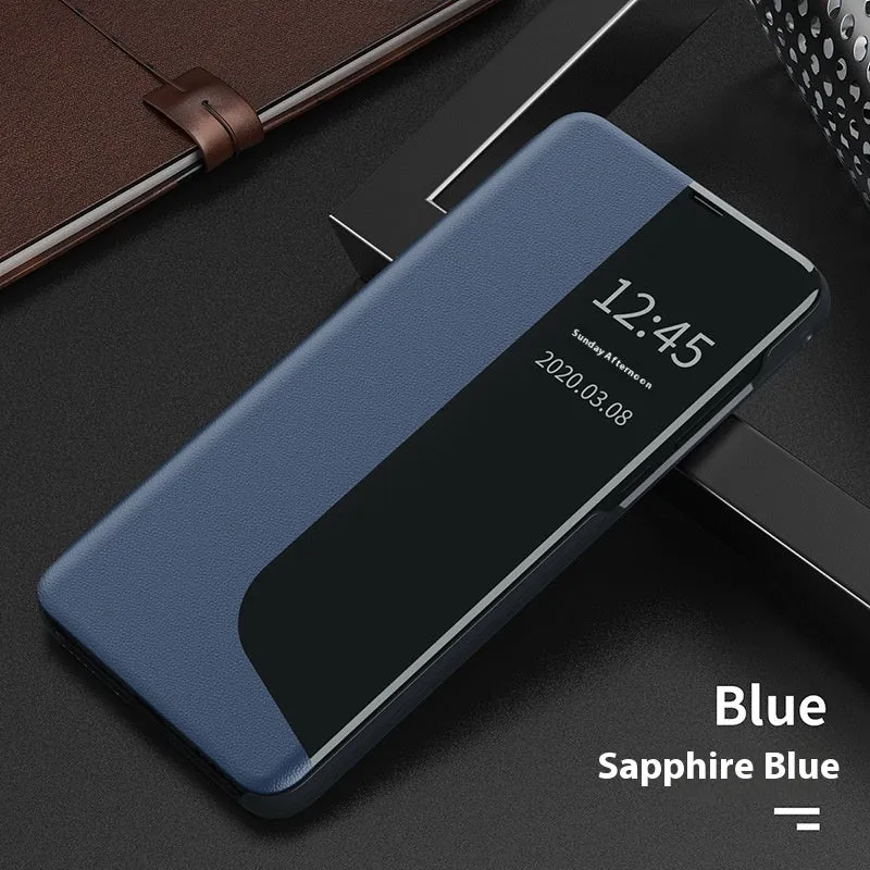 Side window magnetic light flip bracket phone case for Huawei P30 in Still Night Black colour, PC leather finish