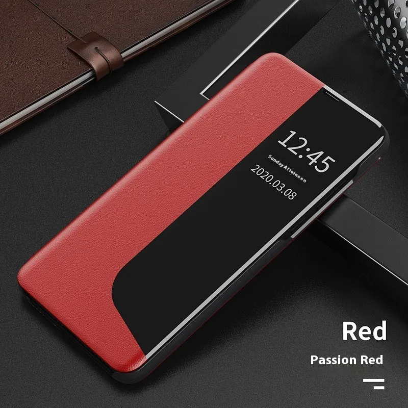 Side window magnetic light flip bracket phone case for Huawei P30 in Still Night Black colour, PC leather finish