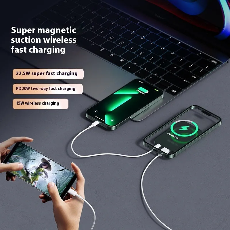 Magnetic Magsafe wireless power bank 10000mAh with fast charge cable and magnetic ring in ivory white