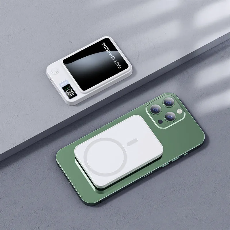 Magnetic Magsafe wireless power bank 10000mAh with fast charge cable and magnetic ring in ivory white