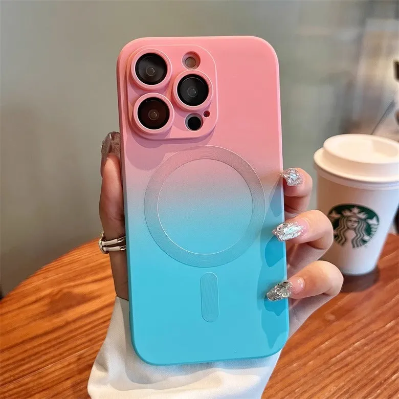 Gradient two-colour liquid magnetic silicone phone case for iPhone with frosted finish and full coverage design