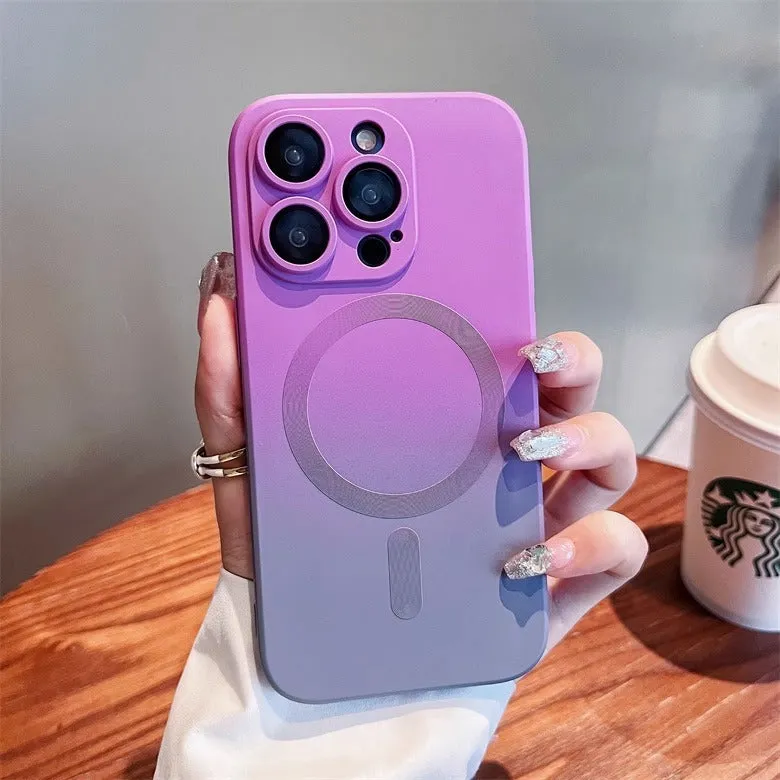 Gradient two-colour liquid magnetic silicone phone case for iPhone with frosted finish and full coverage design