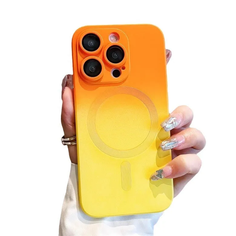 Gradient two-colour liquid magnetic silicone phone case for iPhone with frosted finish and full coverage design