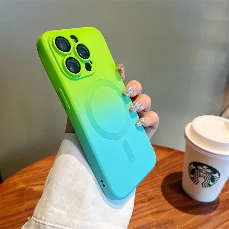 Gradient two-colour liquid magnetic silicone phone case for iPhone with frosted finish and full coverage design