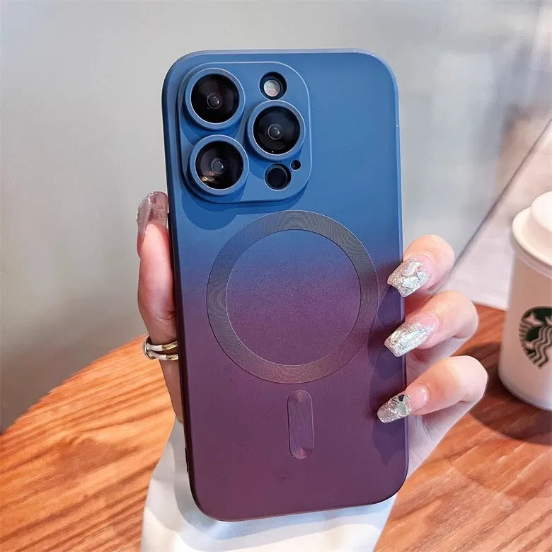 Gradient two-colour liquid magnetic silicone phone case for iPhone with frosted finish and full coverage design