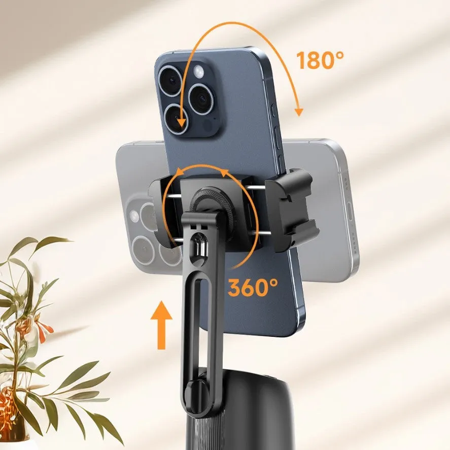 P05 black desktop rotating mobile phone holder with round chassis and ambient light