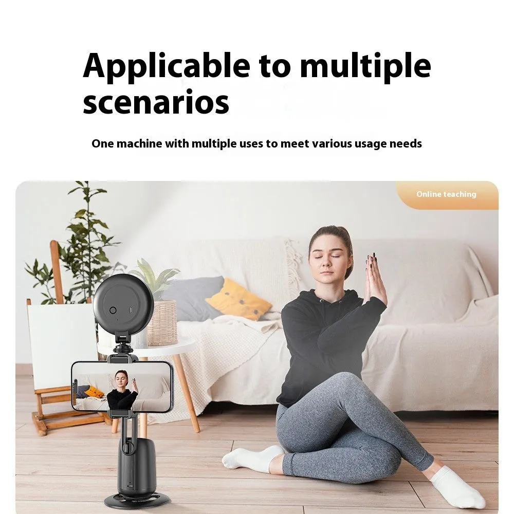 P05 black desktop rotating mobile phone holder with round chassis and ambient light