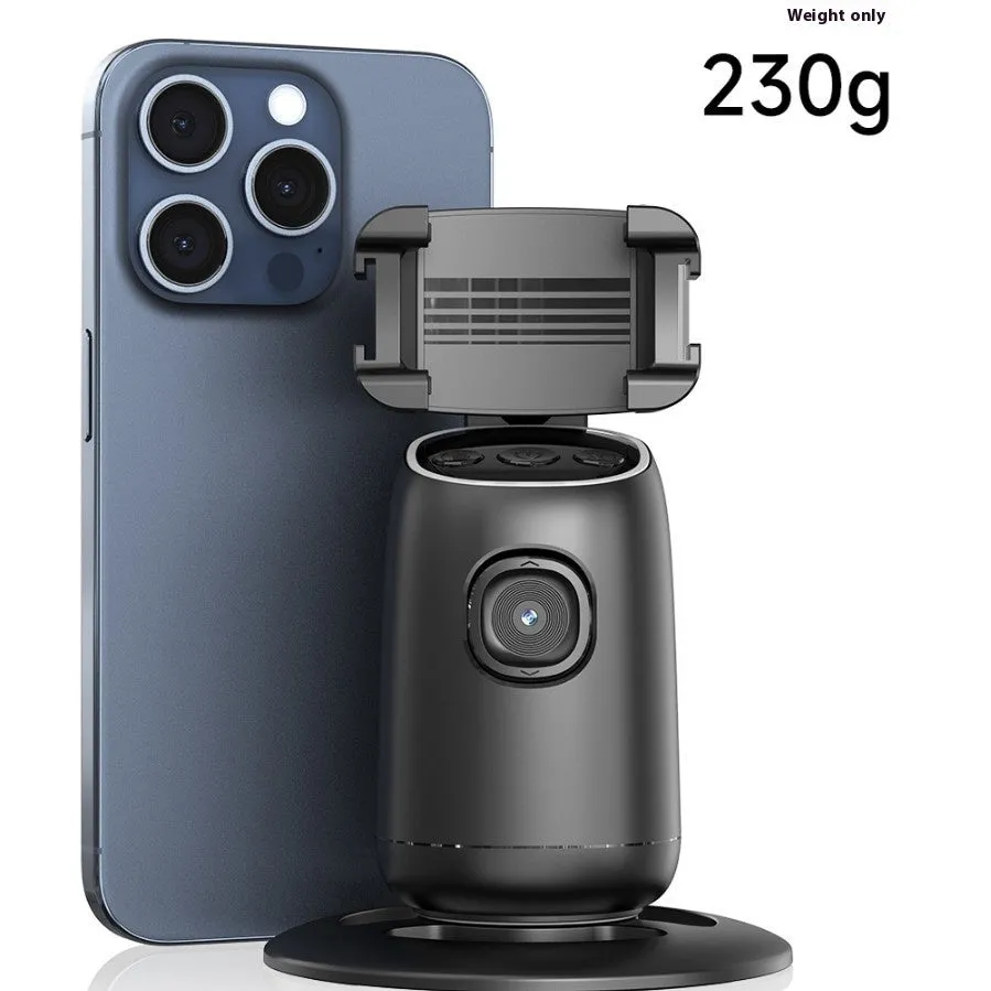 P05 black desktop rotating mobile phone holder with round chassis and ambient light