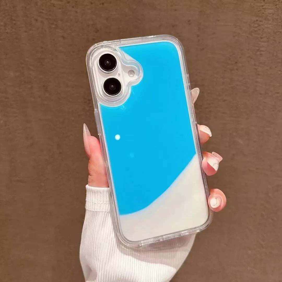 Luminous glitter powder quicksand hard shell phone case for iPhone 13 and 14 in Blue colour