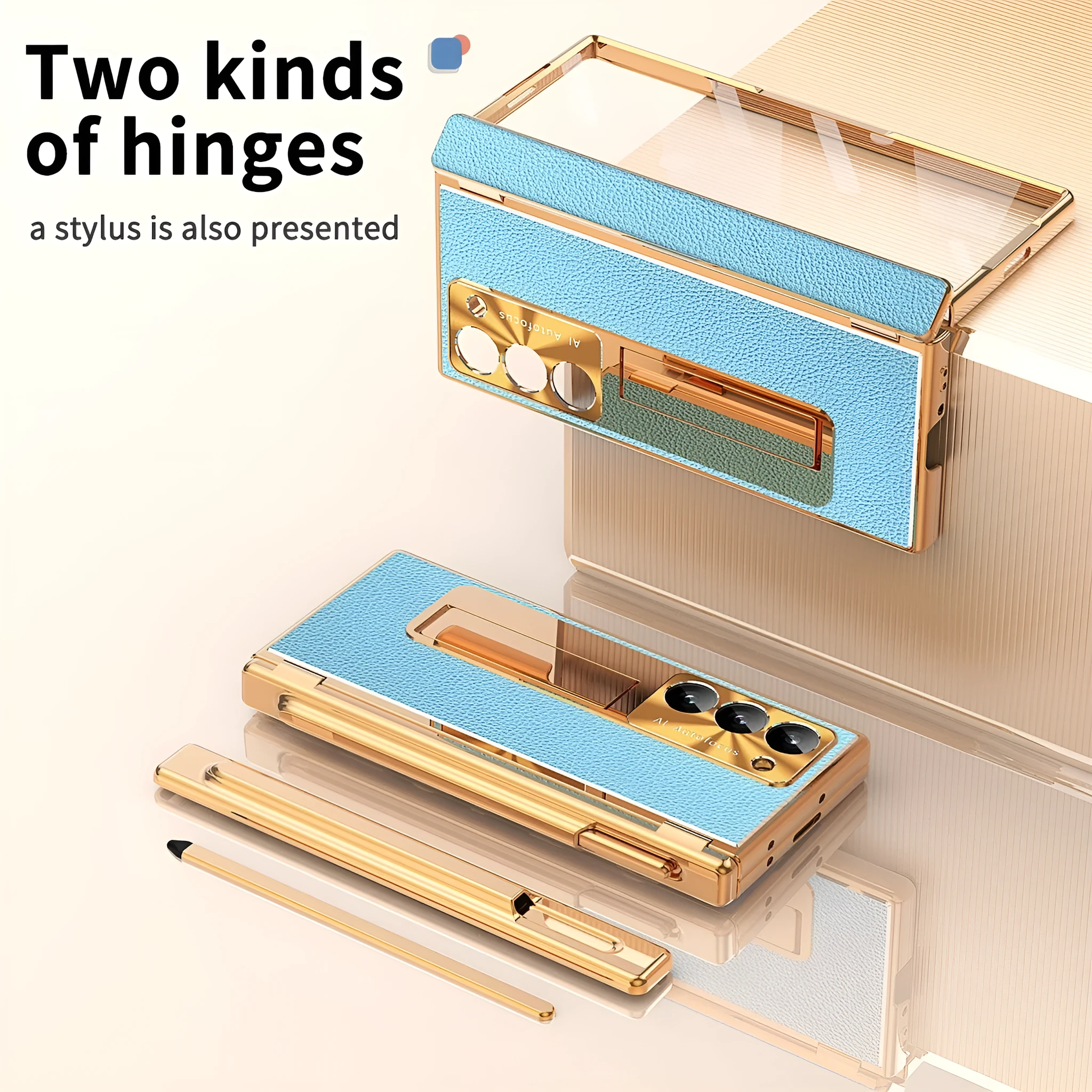 All-inclusive electroplating imitation leather hard phone case with pen slot and bracket for Samsung Z Fold