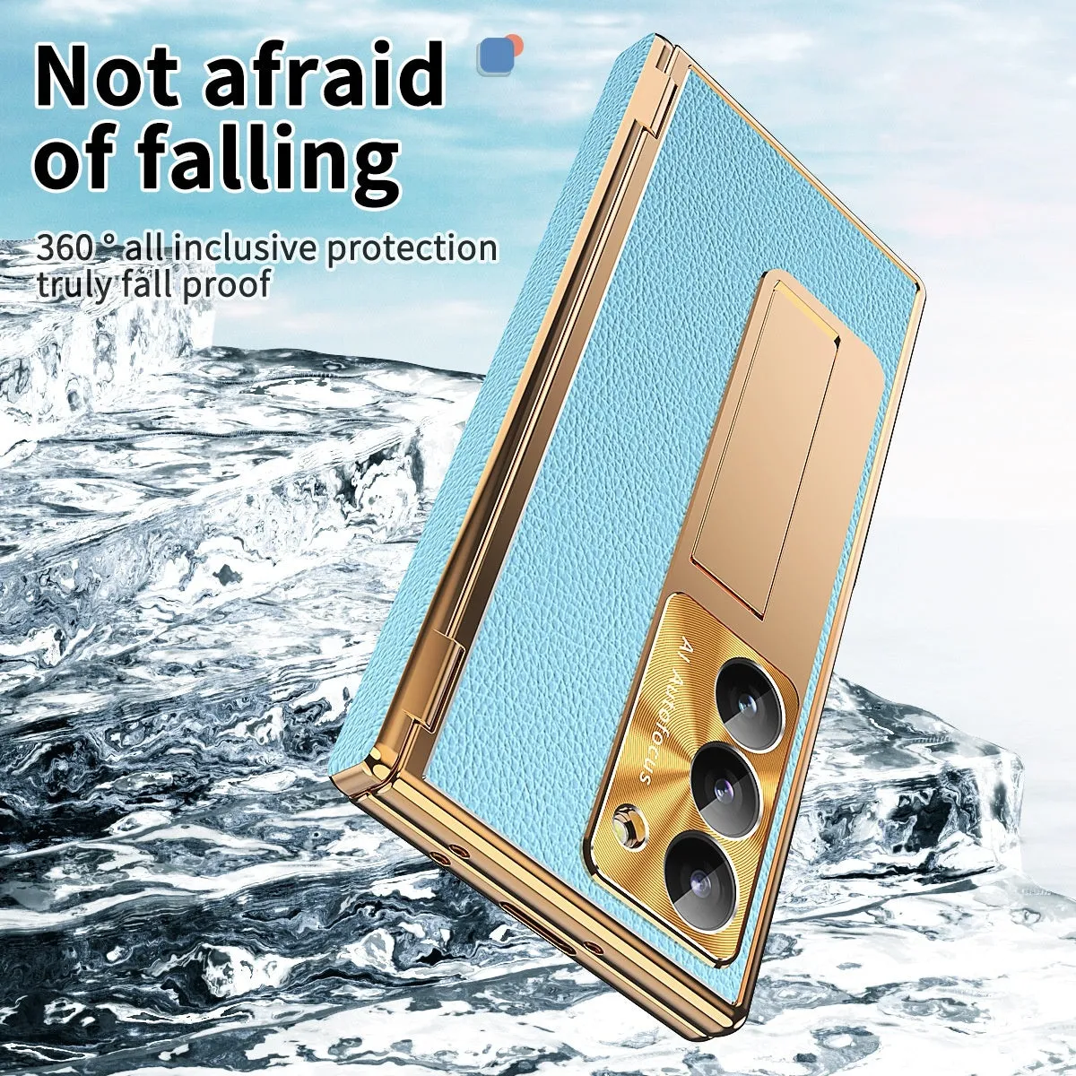 All-inclusive electroplating imitation leather hard phone case with pen slot and bracket for Samsung Z Fold