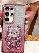Silicone soft edge diamond plated phone case in rose gold for iPhone 15 Pro Max