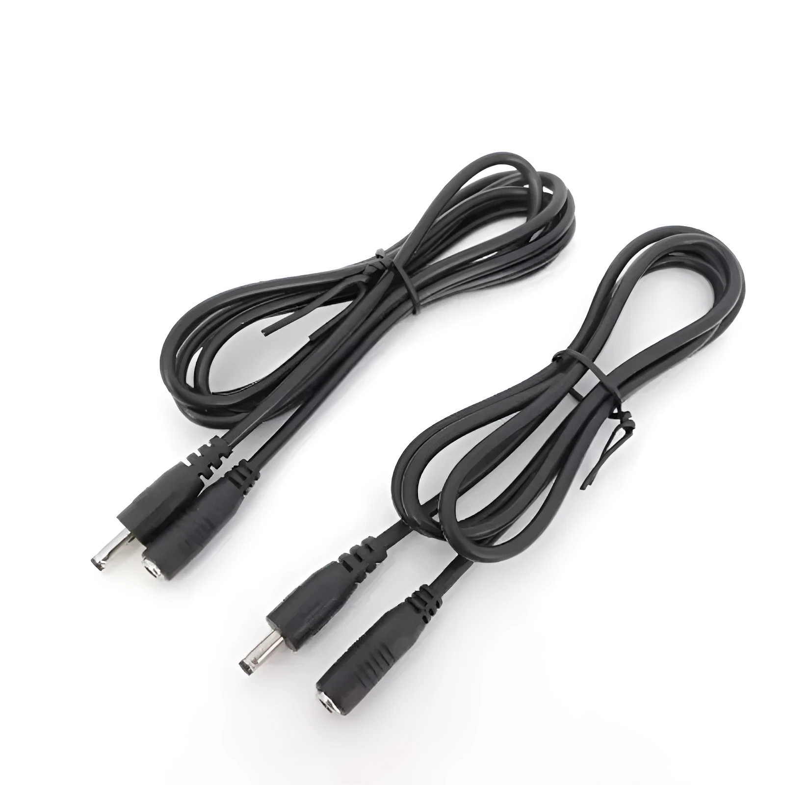 Black DC power cord with male to female plugs, copper core, 22AWG, for audio video use