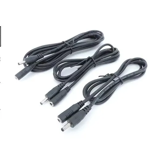 Black DC power cord with male to female plugs, copper core, 22AWG, for audio video use