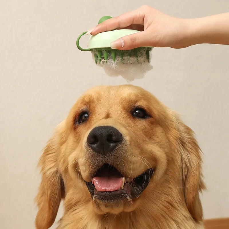 Silicone pet grooming brush with massage head for hair removal and bathing
