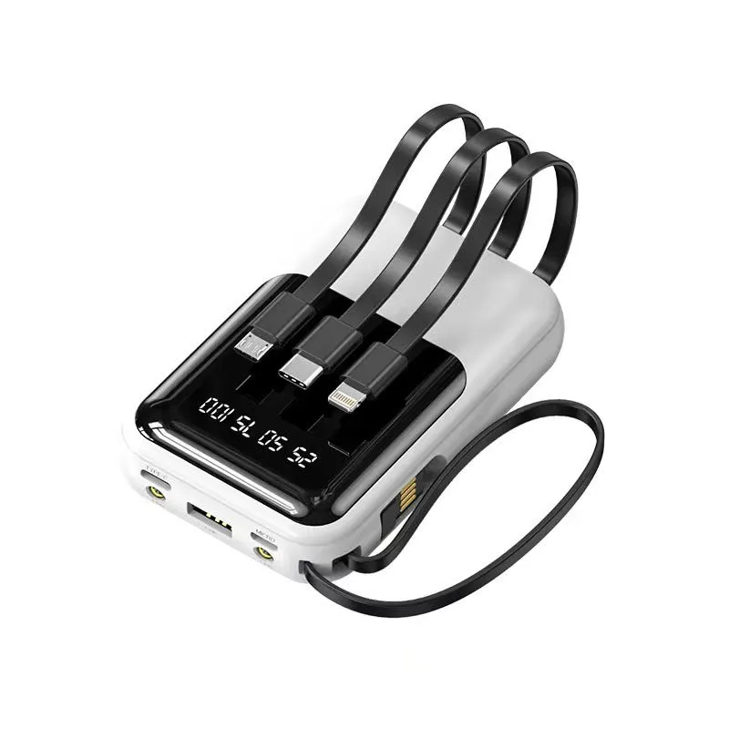 Oarmio Mini M126A 10000mAh portable power bank with integrated cable in white, PVC shell
