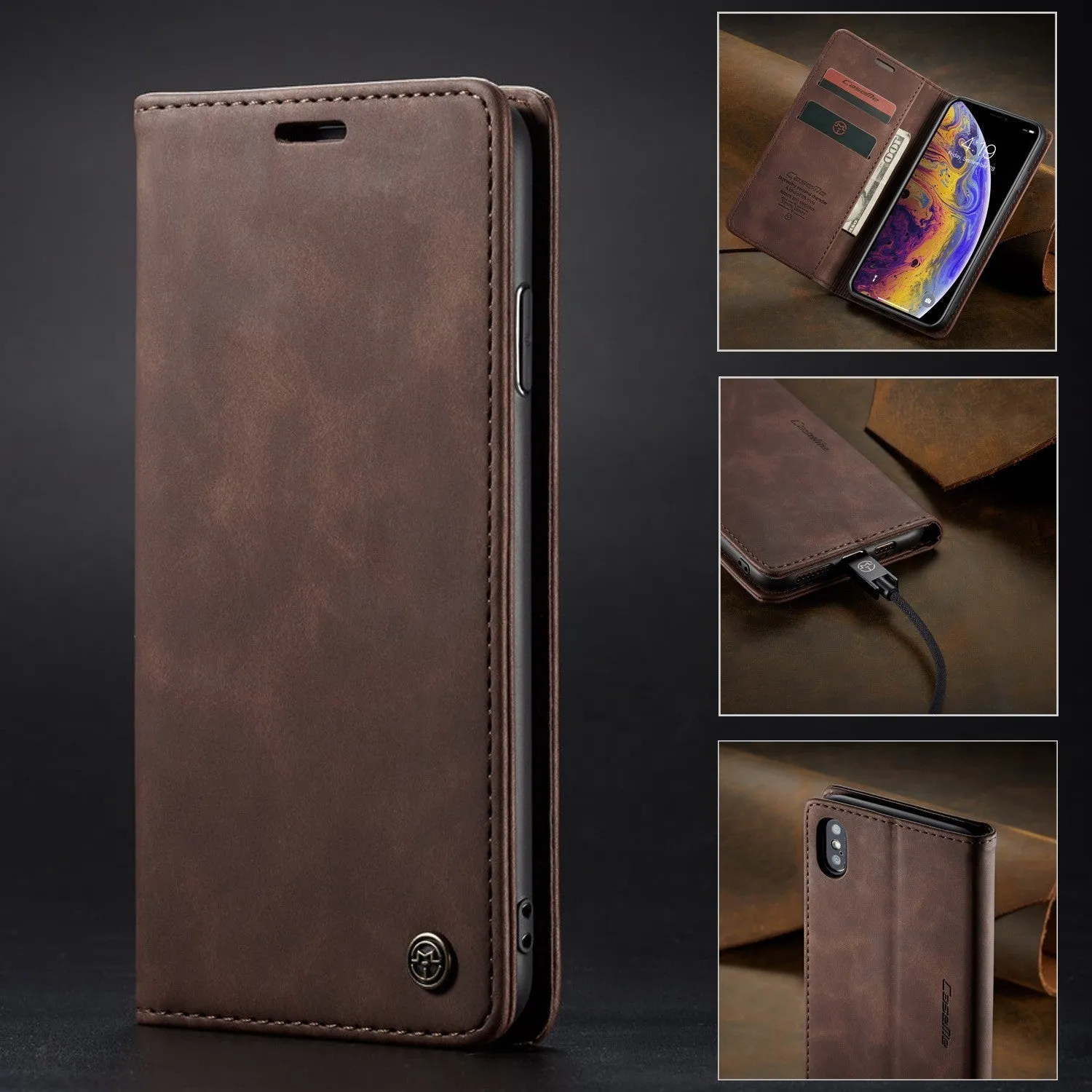 Black imitation leather magnetic flip phone case with card slot and invisible bracket for iPhone 14 Pro Max