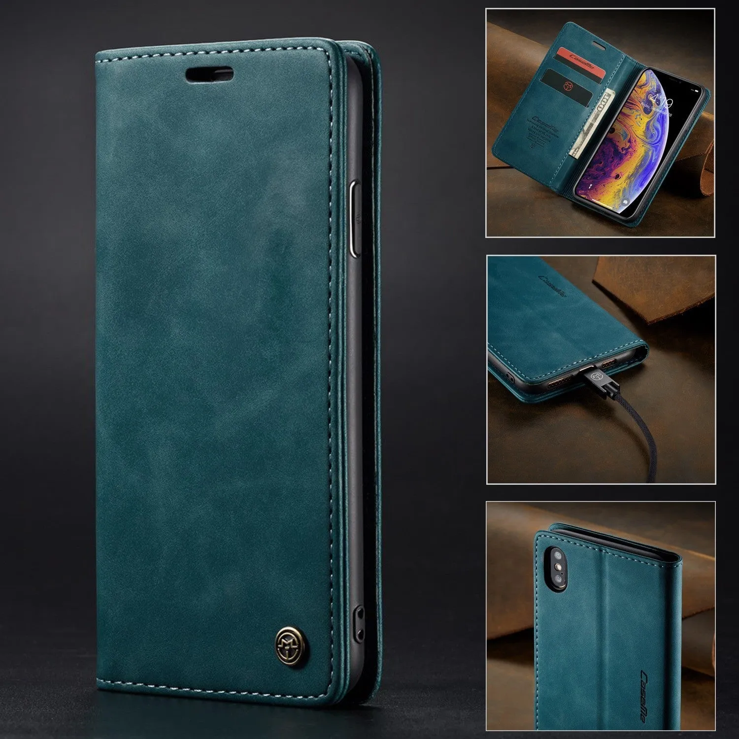 Black imitation leather magnetic flip phone case with card slot and invisible bracket for iPhone 14 Pro Max