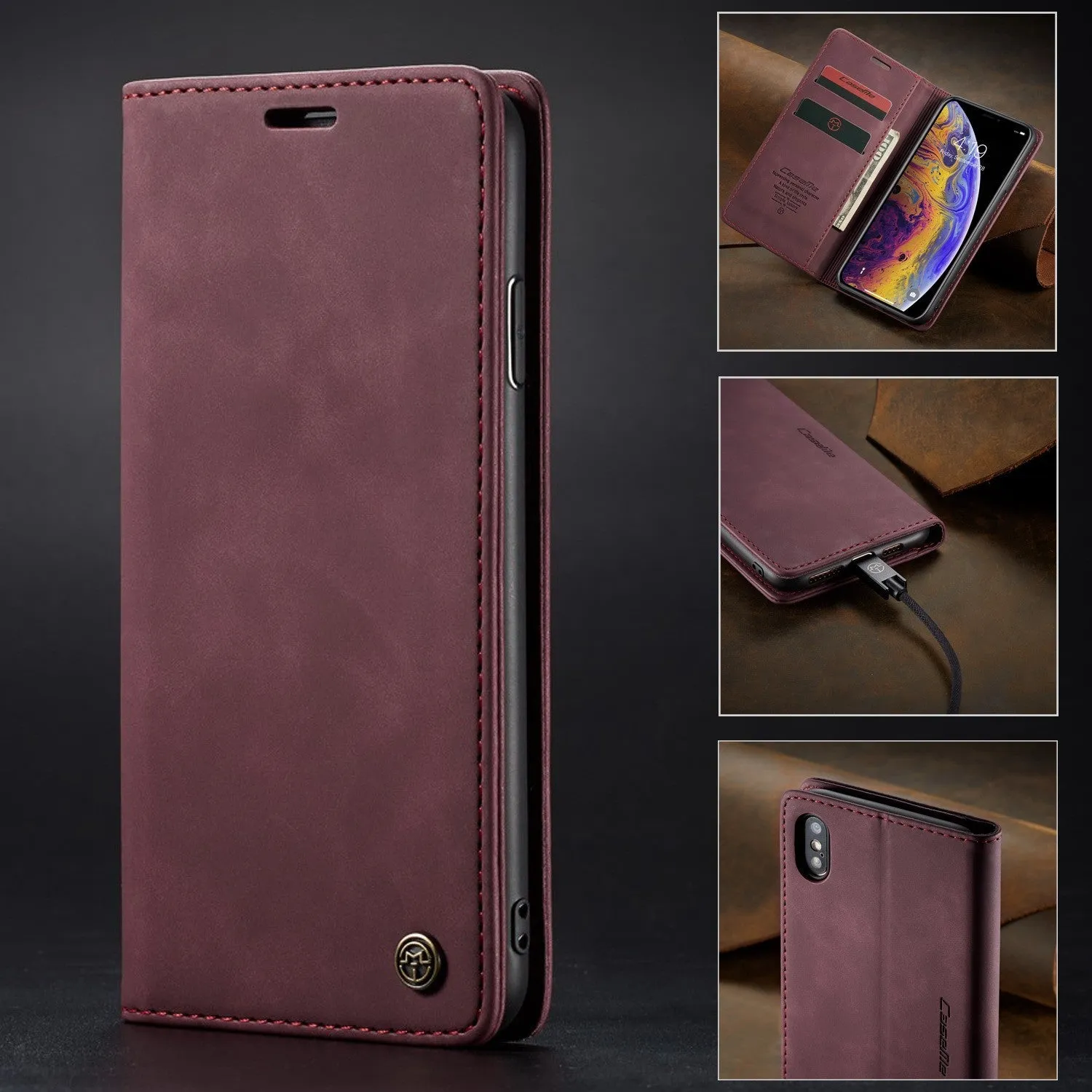 Black imitation leather magnetic flip phone case with card slot and invisible bracket for iPhone 14 Pro Max