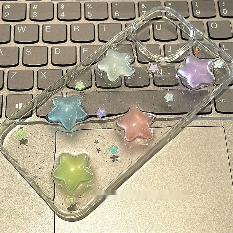 Three-dimensional five-pointed star glitter epoxy phone case for iPhone 15 Pro