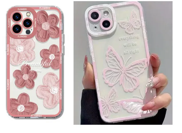 Transparent silicone iPhone case with oil painting flower design in green for Apple models