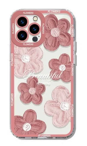 Transparent silicone iPhone case with oil painting flower design in green for Apple models