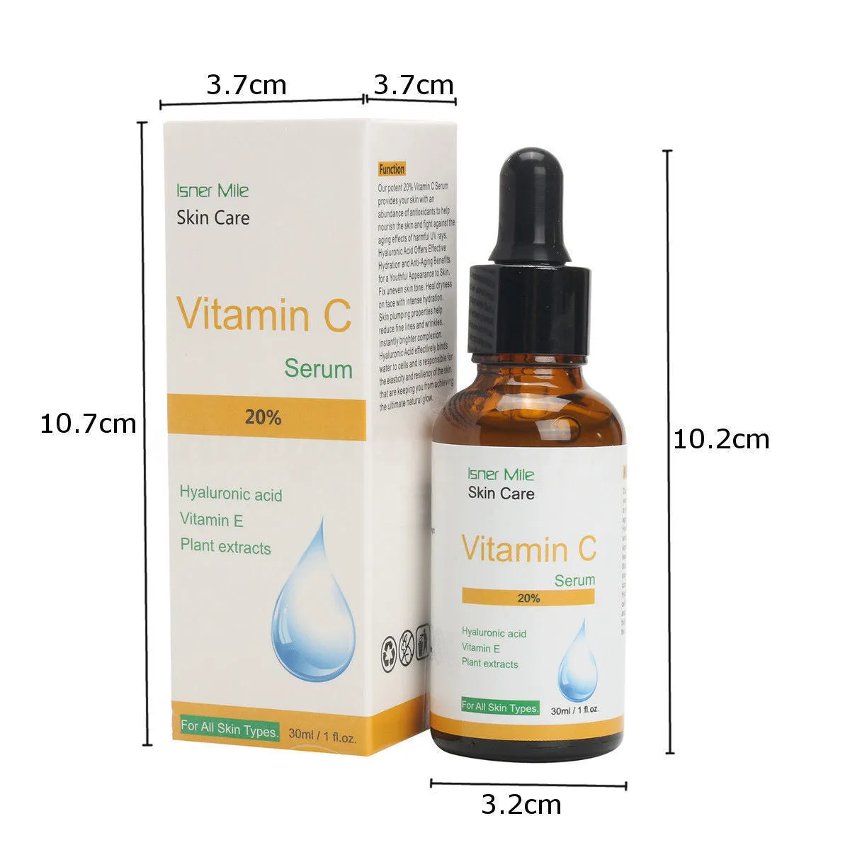 30ml bottle of vitamin C undiluted brightening and firming face essence serum.