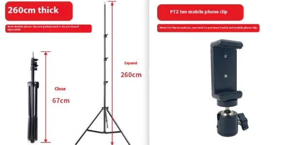 Telescopic fill light bracket for live streaming photography, metal iron electrophoresis, 1.6m height model