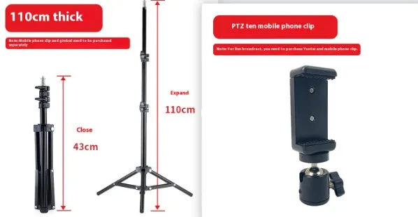 Telescopic fill light bracket for live streaming photography, metal iron electrophoresis, 1.6m height model