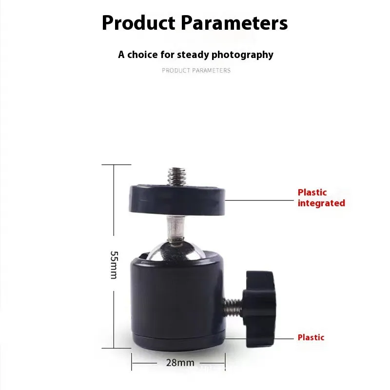 Metal tripod head with 360-degree rotating adjustment bracket and 1/4-inch universal thread
