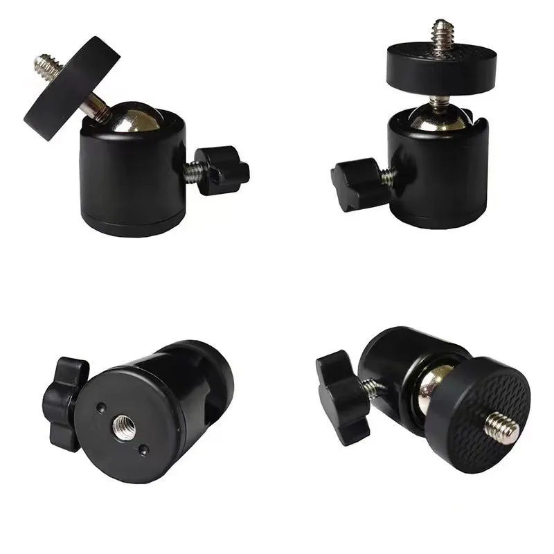 Metal tripod head with 360-degree rotating adjustment bracket and 1/4-inch universal thread