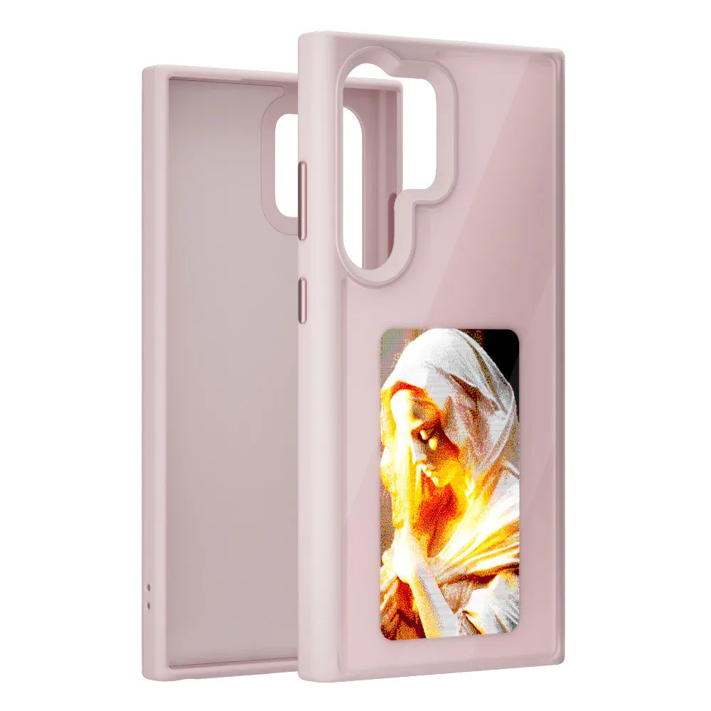 Four-colour NFC e-ink screen phone case for Samsung S24+ with black tempered glass backplate and electroplated finish