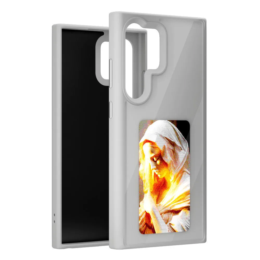 Four-colour NFC e-ink screen phone case for Samsung S24+ with black tempered glass backplate and electroplated finish