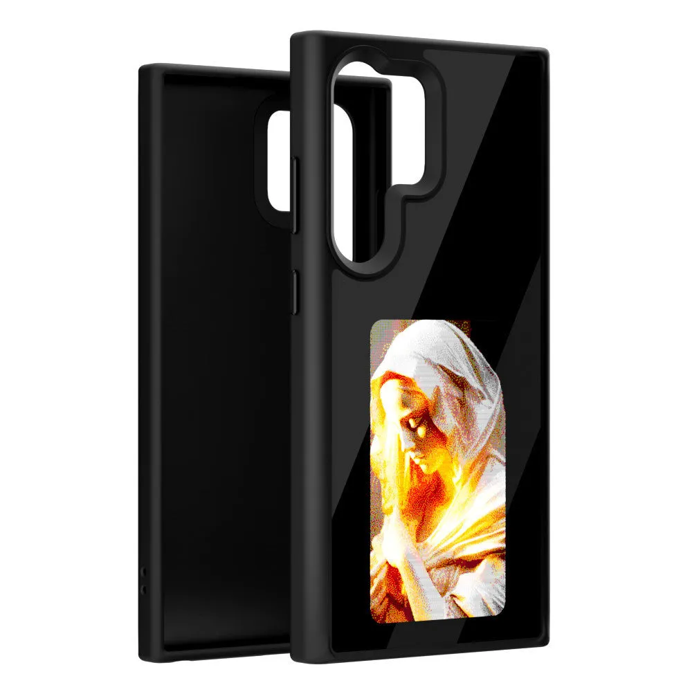 Four-colour NFC e-ink screen phone case for Samsung S24+ with black tempered glass backplate and electroplated finish