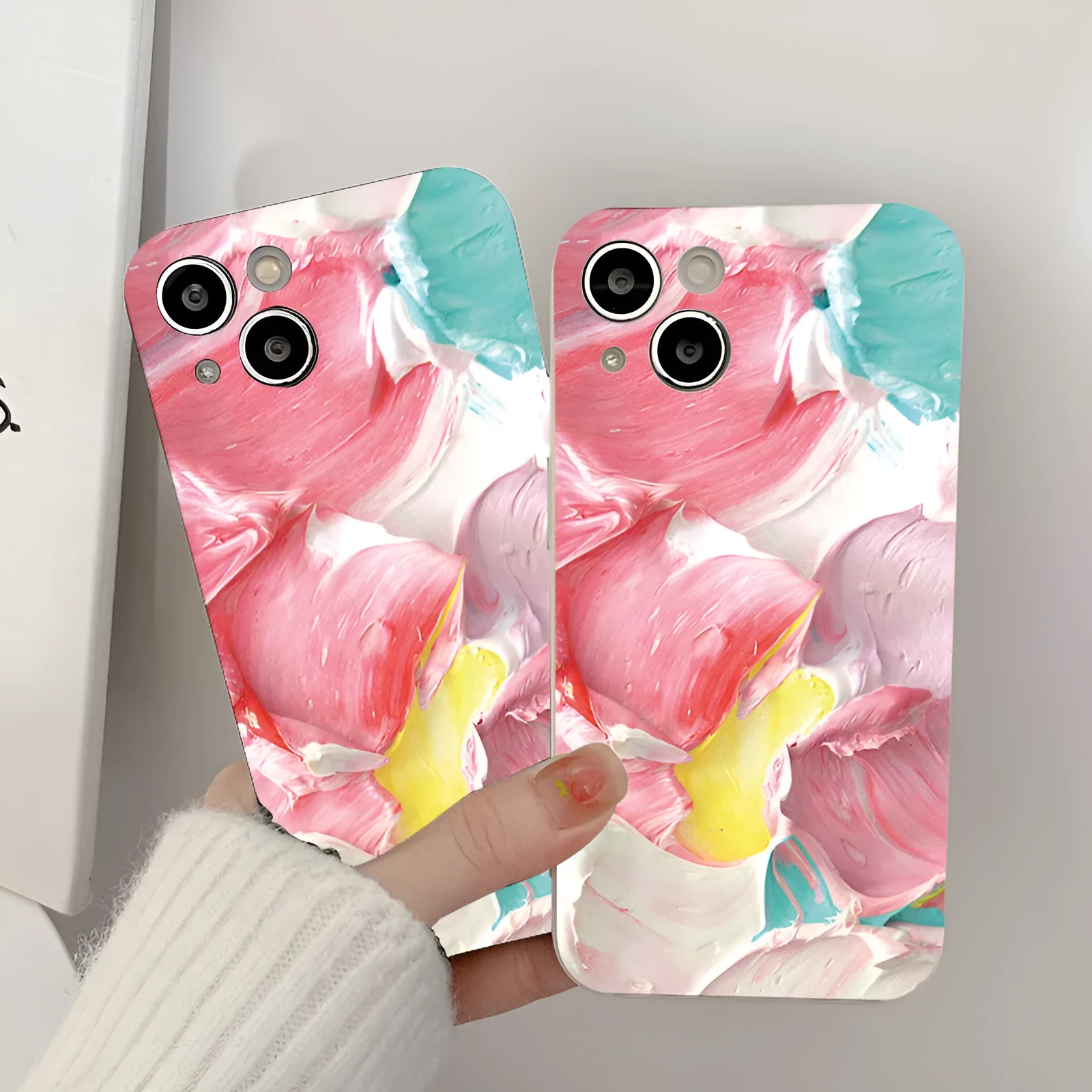 Oil painting flowers embossed PC phone case for iPhone with shockproof protection
