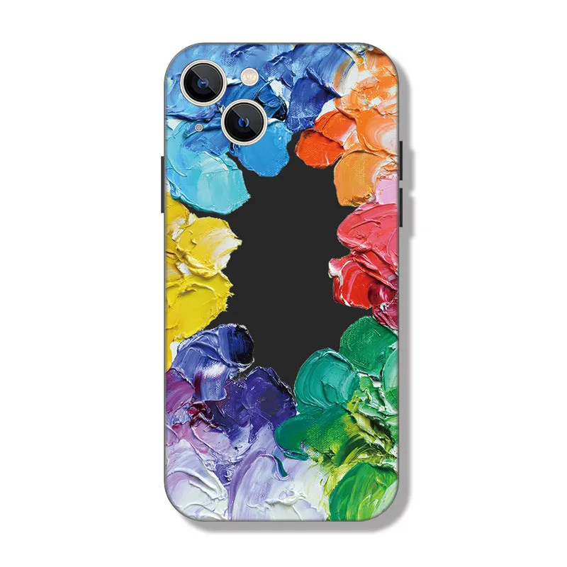 Oil painting flowers embossed PC phone case for iPhone with shockproof protection