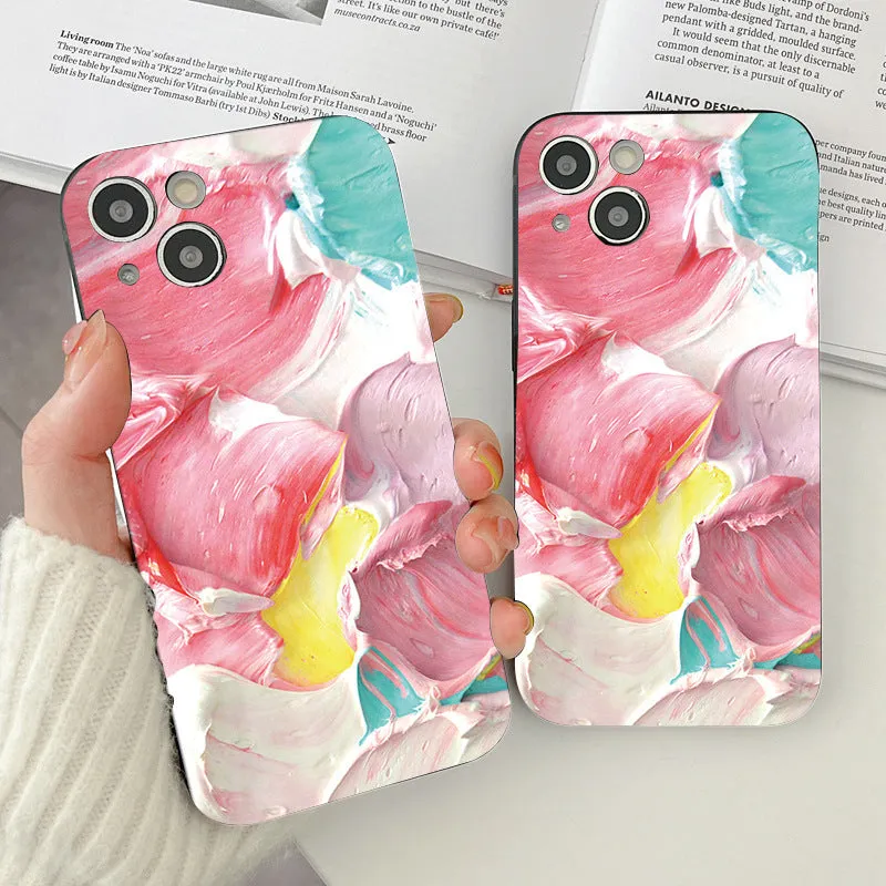 Oil painting flowers embossed PC phone case for iPhone with shockproof protection