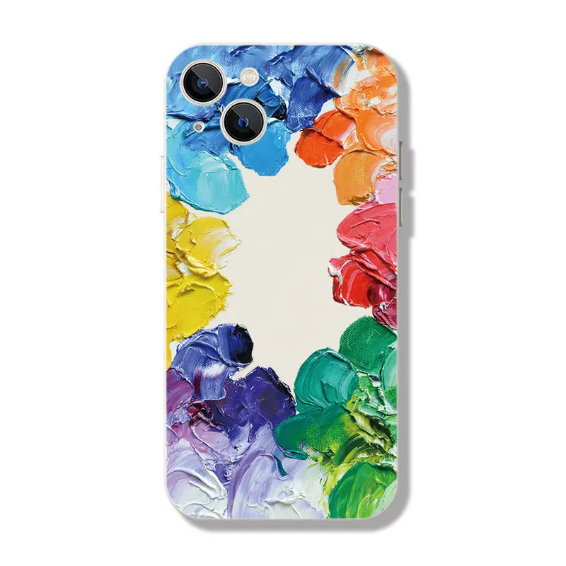 Oil painting flowers embossed PC phone case for iPhone with shockproof protection