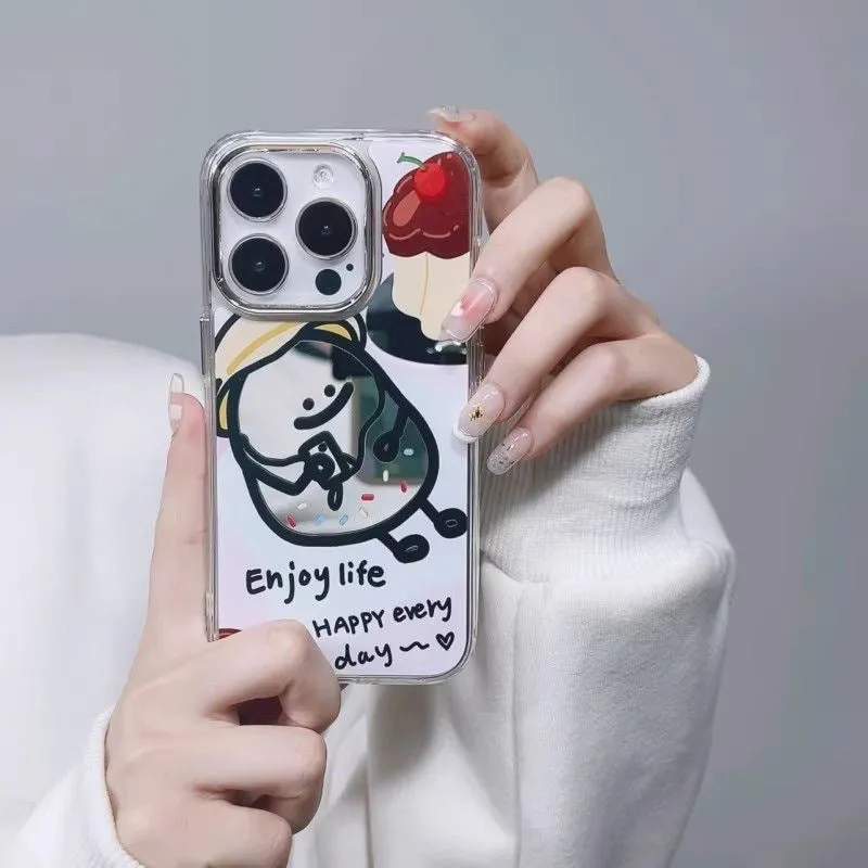 PC drop-resistant mirror phone case with fun potato chips design for Apple iPhone 11 to 16 series