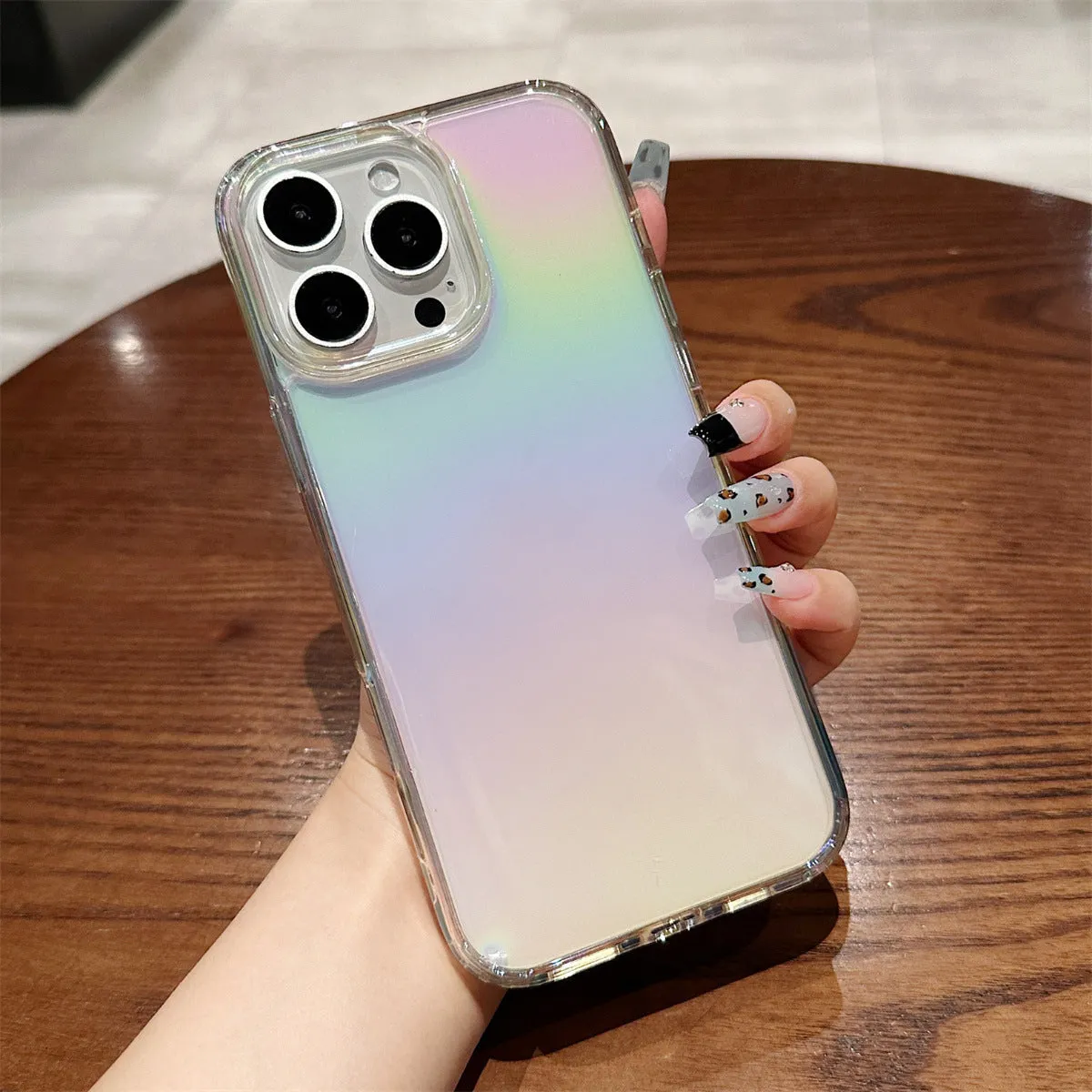 Colourful PC TPU phone case with mirror and laser design compatible with iPhone 13 to 16 series