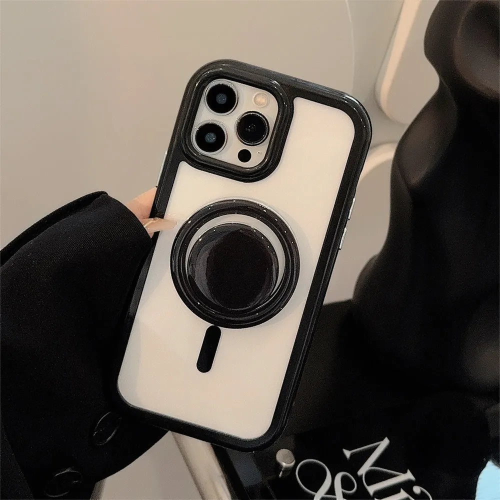 Solid colour magnetic bracket phone case for iPhone with acrylic back and magnetic edge in pink