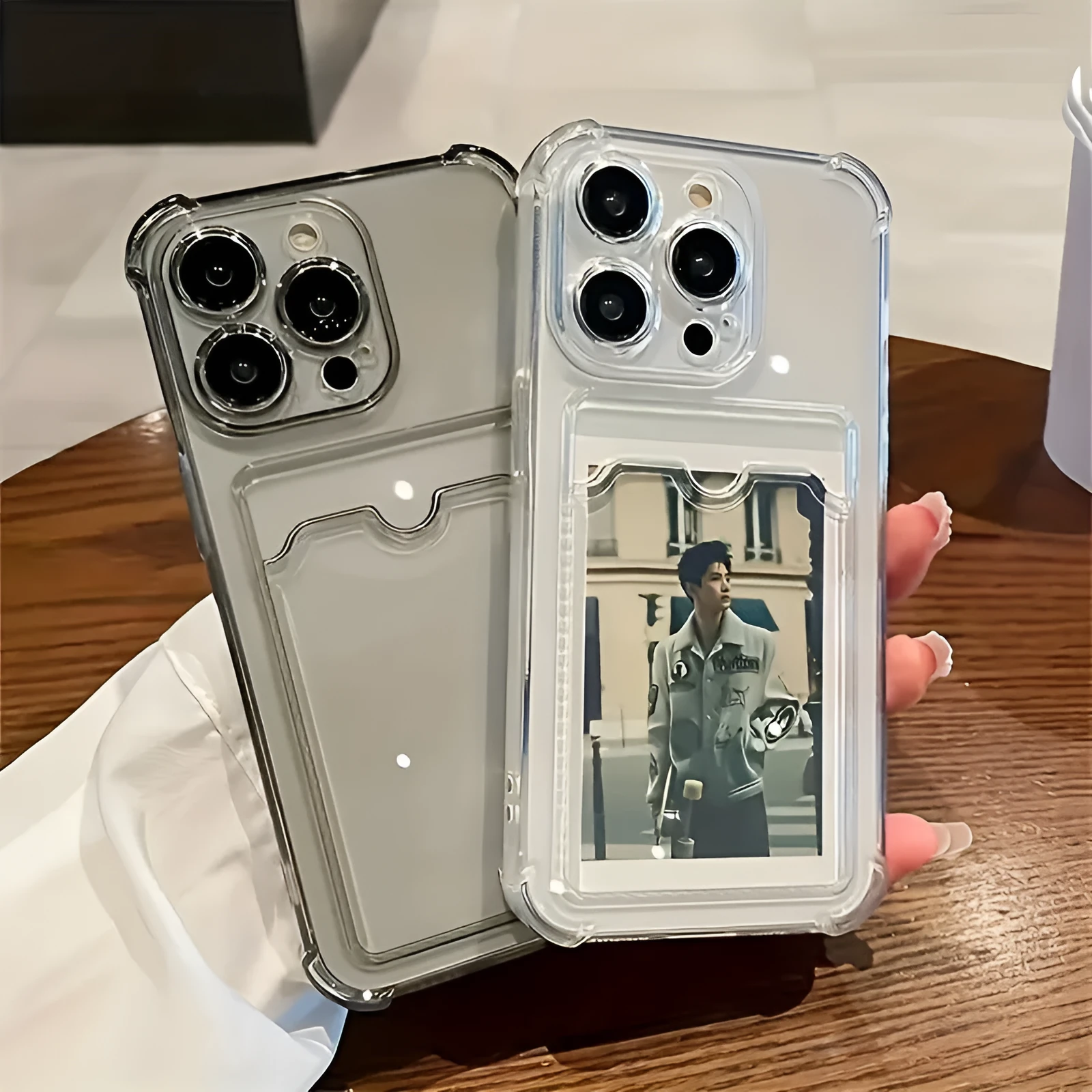 Card holder TPU phone case for Apple iPhone in transparent black with frosted finish