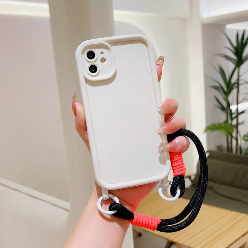 Liquid silicone phone case with lanyard for Apple iPhone black shell front view