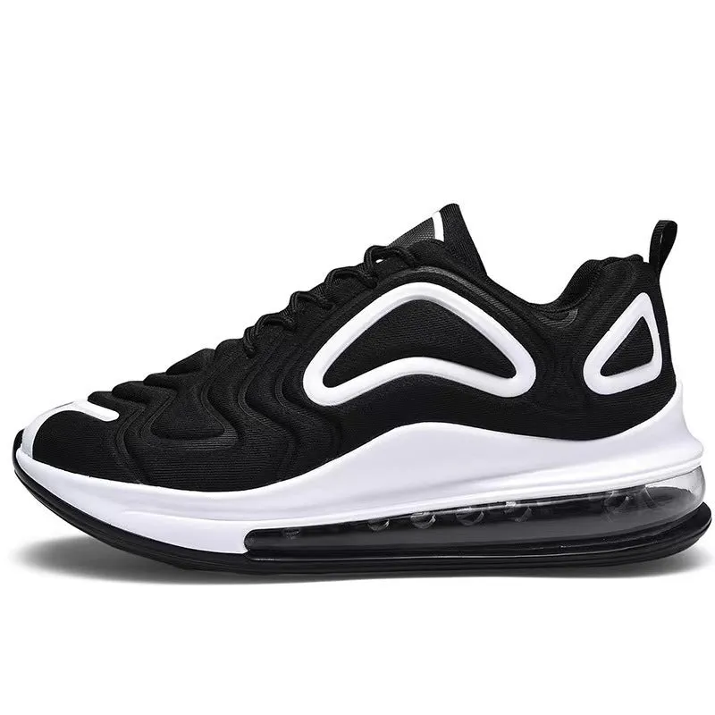 Men's black casual running shoes with a thick sole and lace-up front.