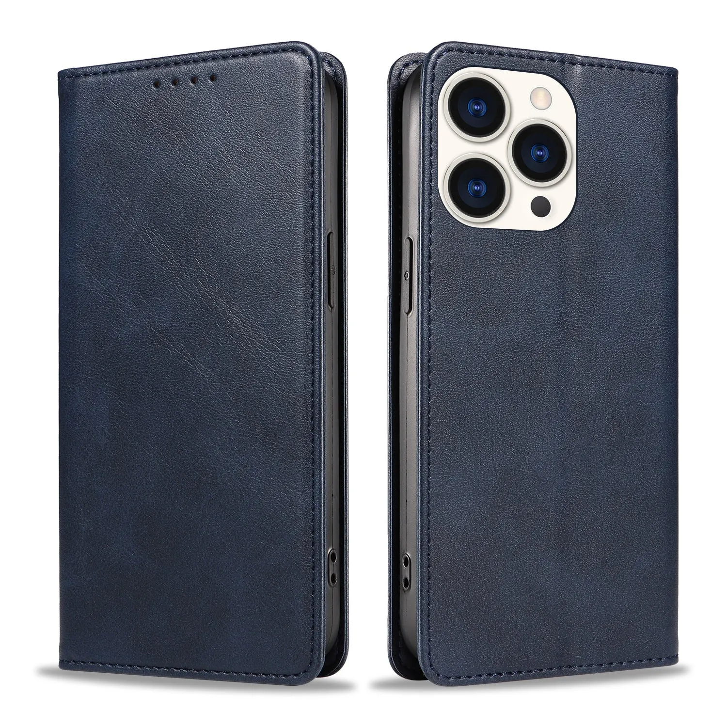 Faux leather magnetic flip phone case in brown with built-in bracket, compatible with iPhone