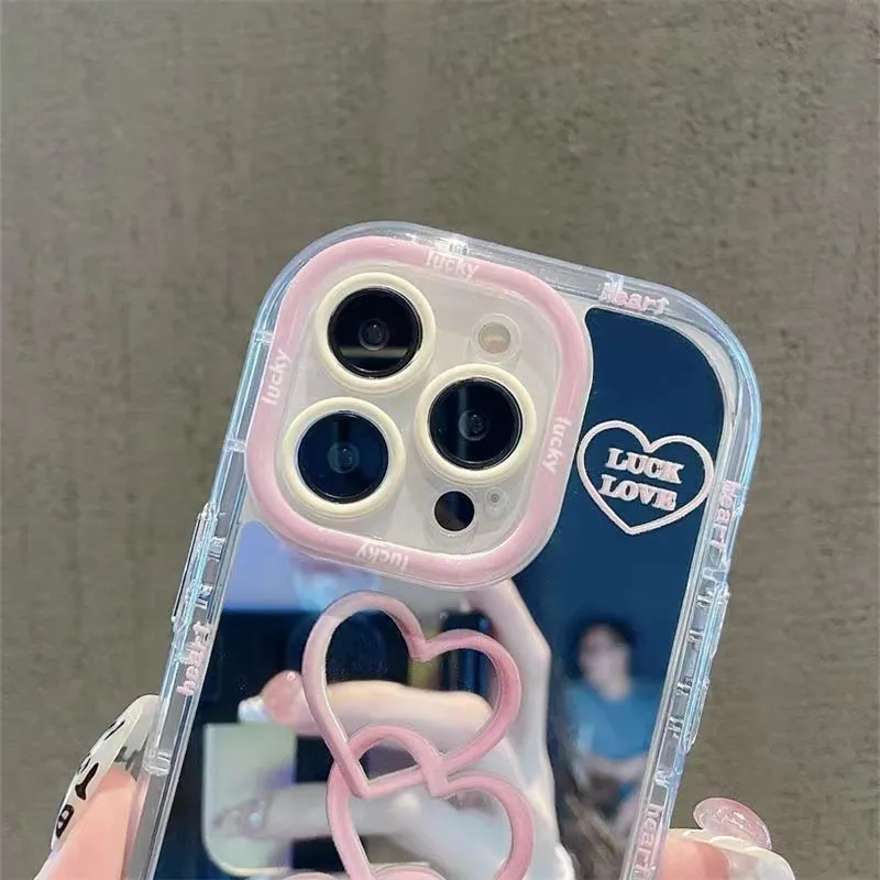 Transparent mirror cream all-inclusive TPU phone case for Apple iPhone with built-in mirror and drop-resistant edges