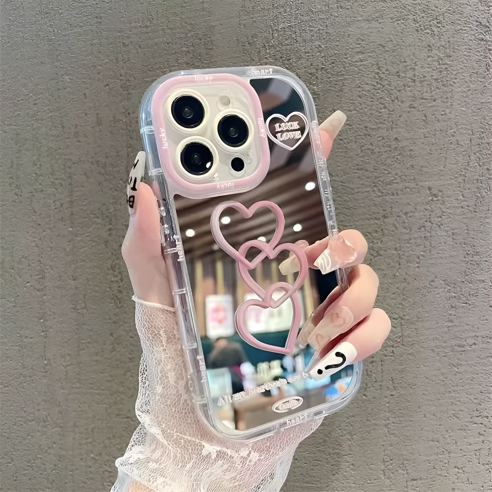 Transparent mirror cream all-inclusive TPU phone case for Apple iPhone with built-in mirror and drop-resistant edges